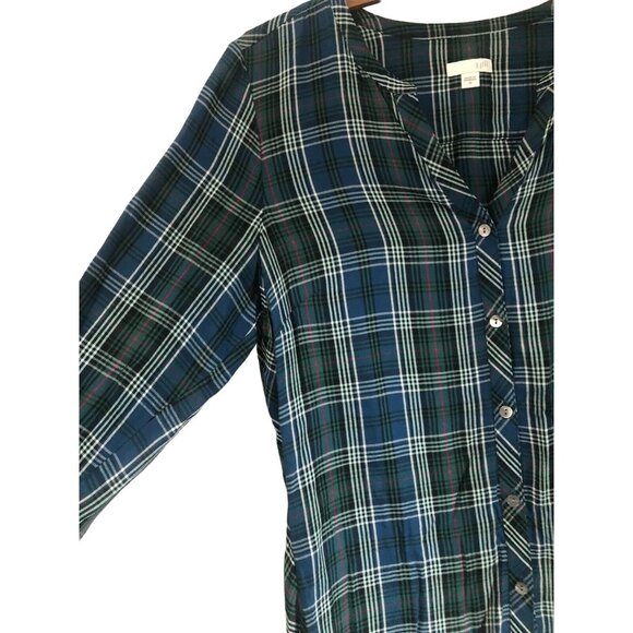 J Jill Womens Teal Plaid Asymmetric Hem Tunic Button Down Shirt Medium - Picture 2 of 6
